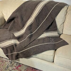 Unbranded Wool Blanket, Brown and Cream Striped, See Description